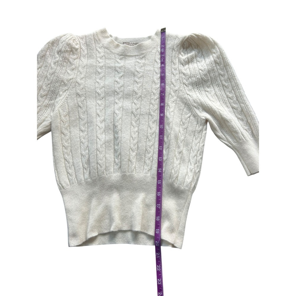Khan Bogd Mongolian Cashmere Cable Knit Puff Sleeve Sweater Cream Ivory Size S - Picture 3 of 7